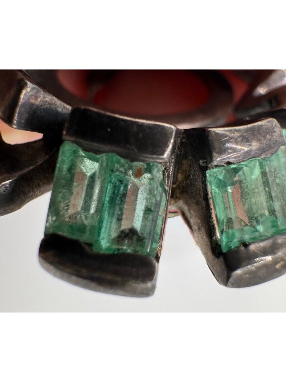 Vintage 950 Silver Emerald Pendant Necklace Modernist Italy Chain 17” - Picture 10 of 16